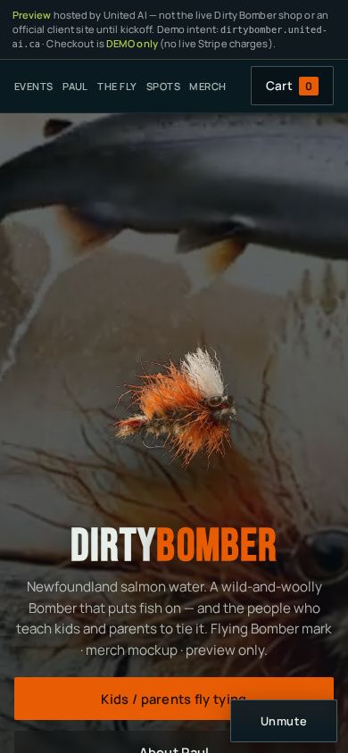 Dirty Bomber site on a phone-sized screen